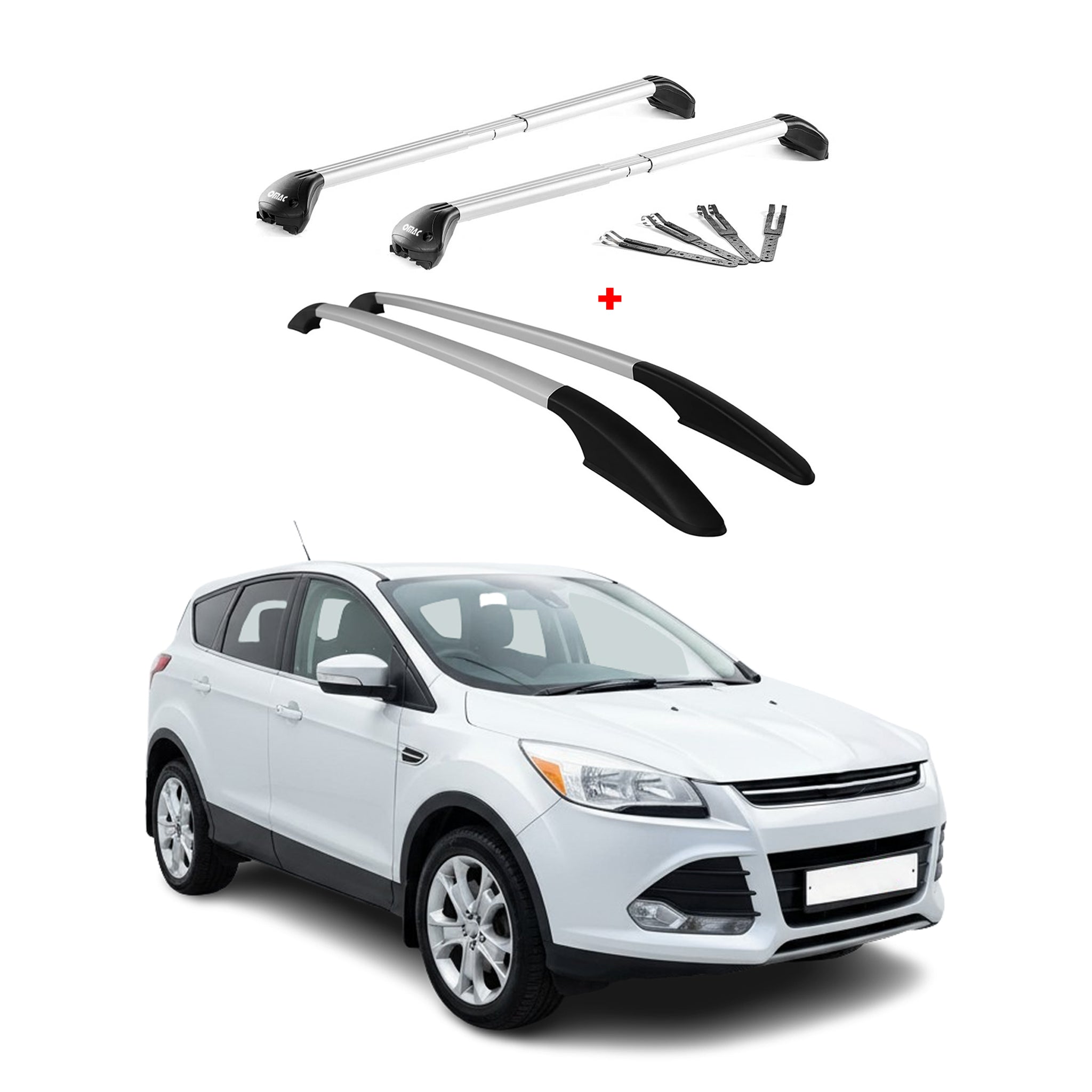KIT Barres de toit trans+long pour Ford Kuga II 2012-2019 Alu Argent