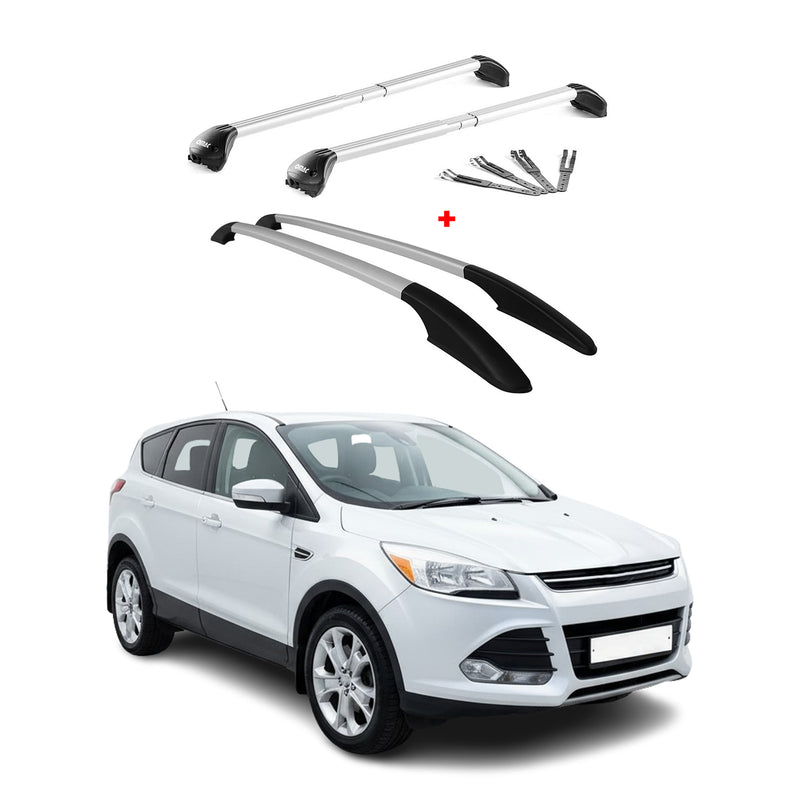 KIT Barres de toit trans+long pour Ford Kuga 2012-2019 Alu Argent