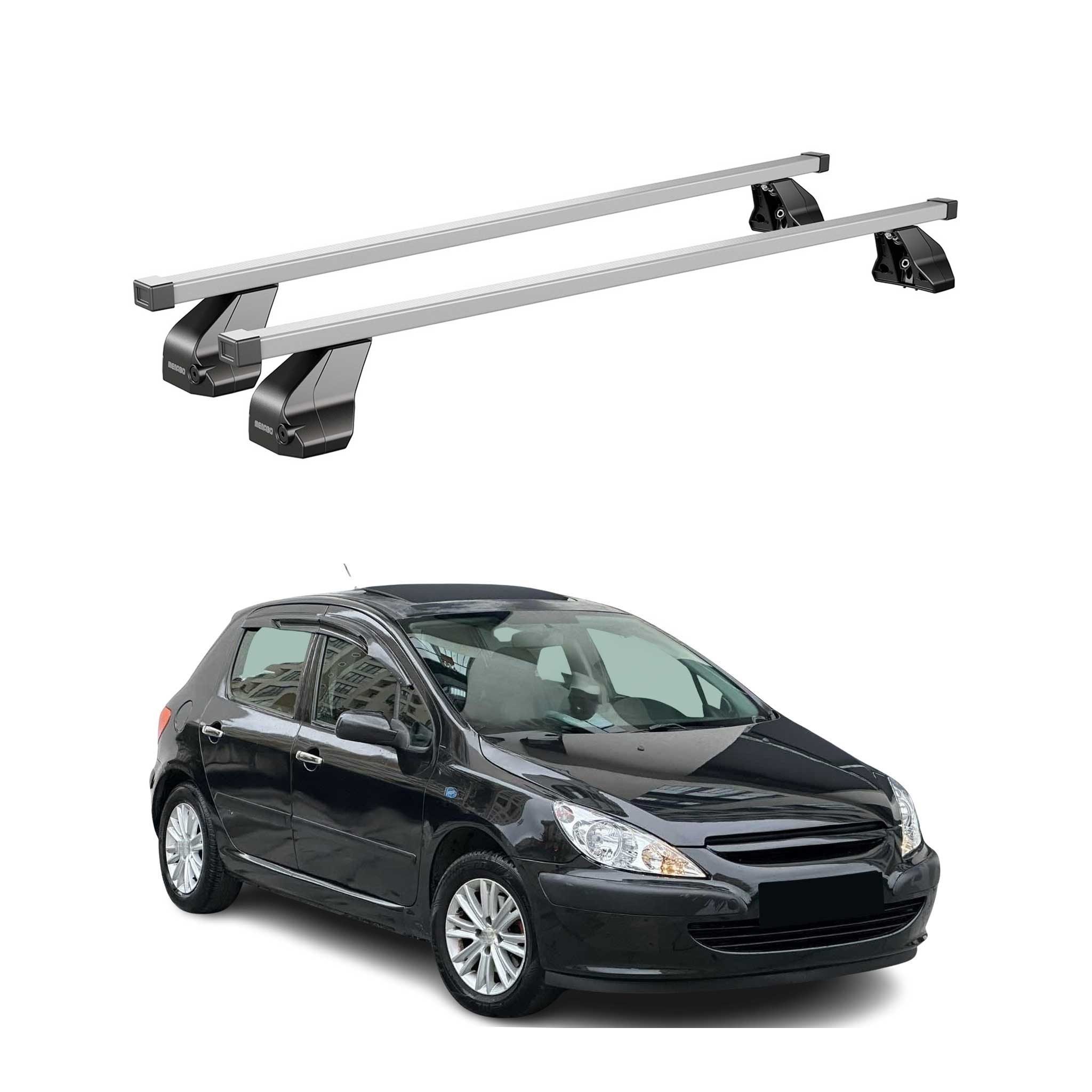 Barres de toit transversales pour Peugeot 307 2001-2009 Acier Gris