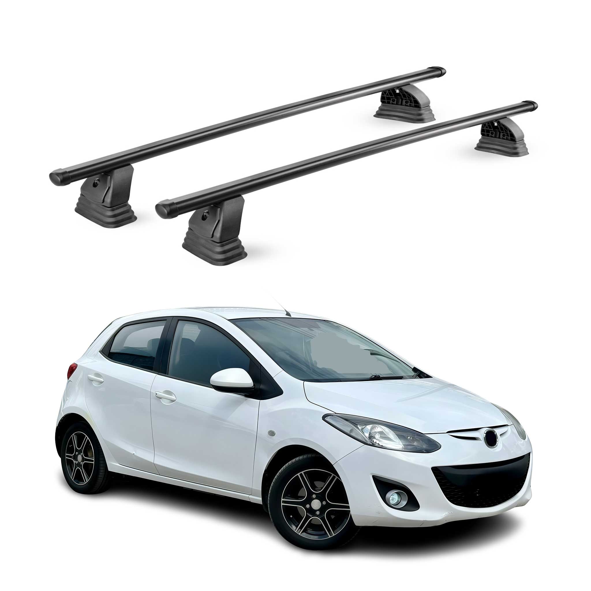 Barres de toit transversales acier pour Mazda 2 II HB 2007-2014 TÜV Noir 2Pcs