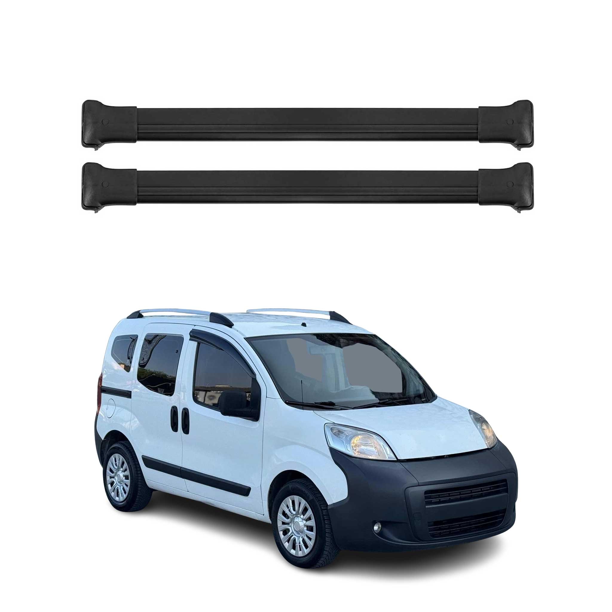 Barres de toit transversales pour Peugeot Bipper 2008-2016 2 pcs en Alu Noir ABE