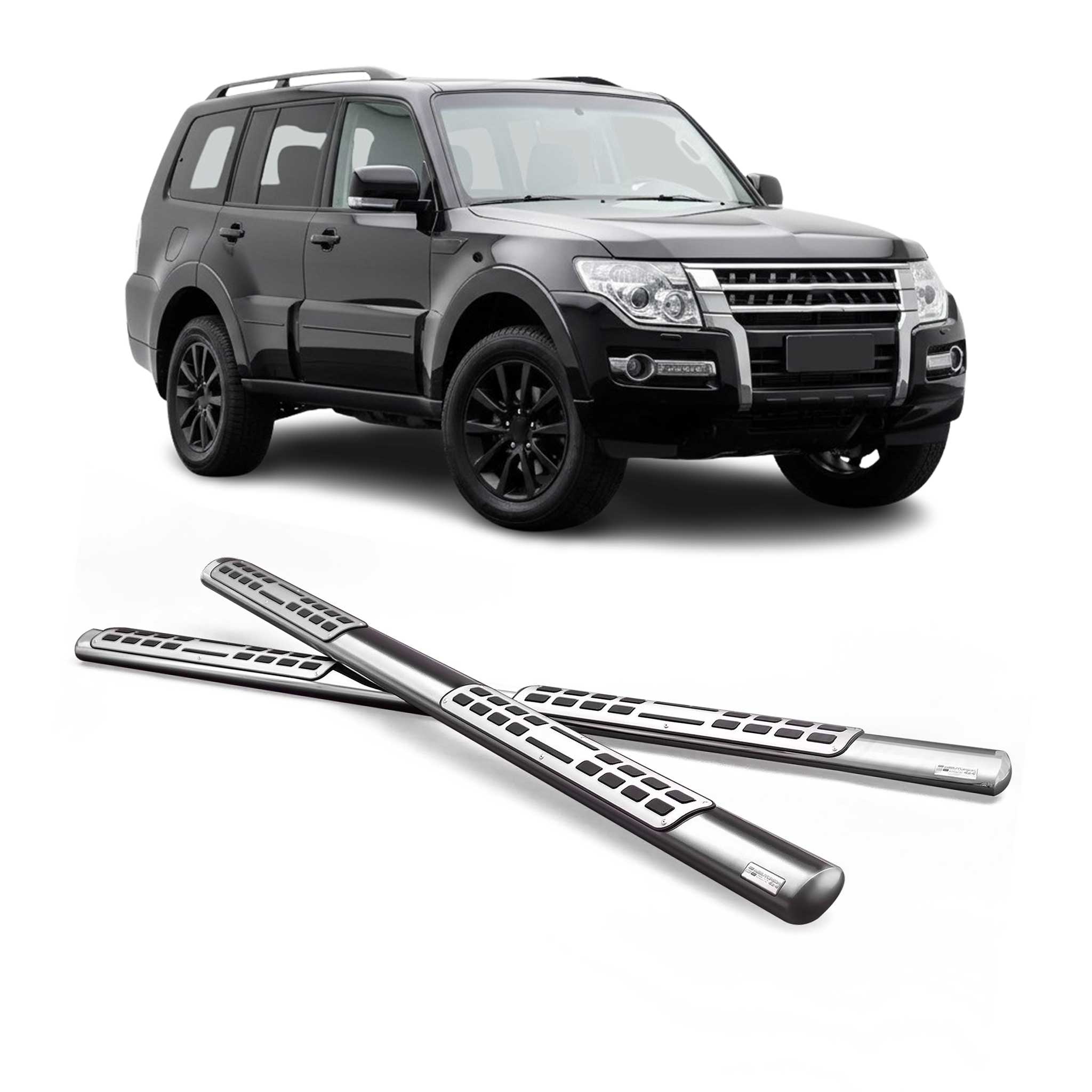 Marchepieds Latéraux pour Mitsubishi Pajero 2007-2021 Acier Inoxy Argent