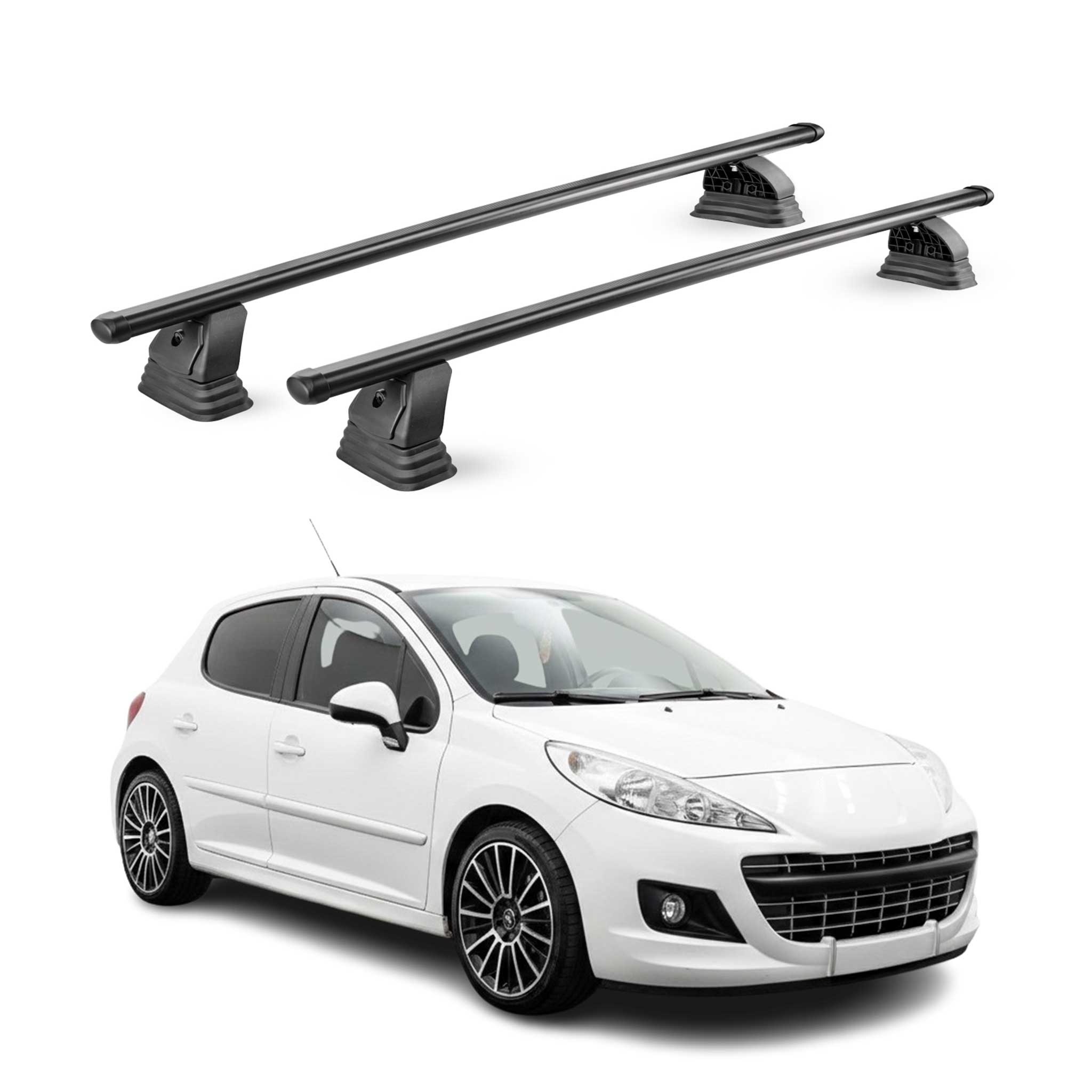 Barres de toit transversales acier pour Peugeot 207 2006-2015 TÜV 75 kg Noir 2x