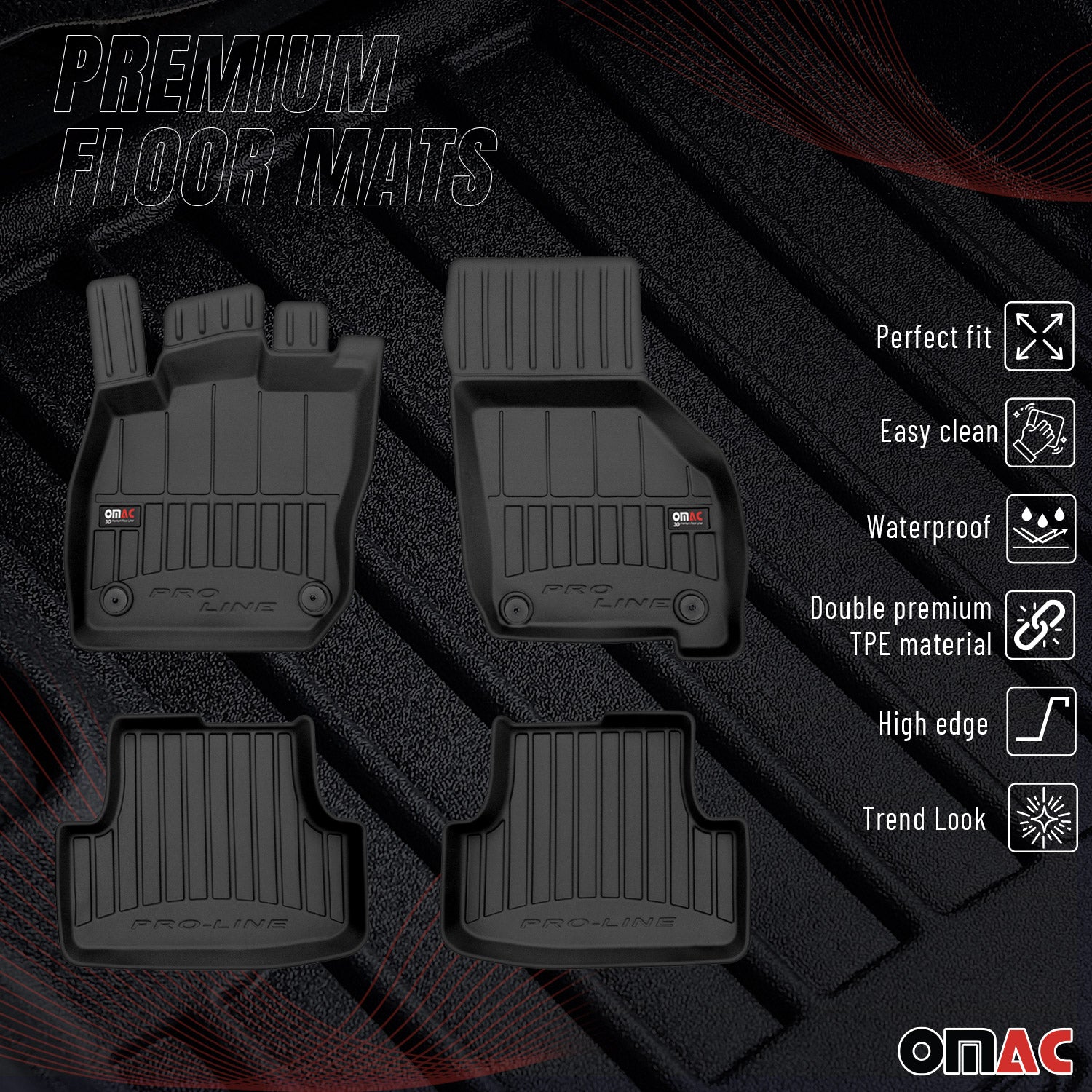 OMAC Tapis de sol caoutchouc pour Audi A3 8Y 2020-2026 Mild Hybrid Noir Premium