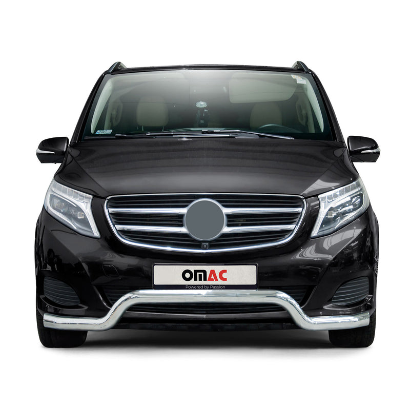 Pare-Buffle Avant Pour Mercedes Classe V 2014-2024 en Acier Inox Argent