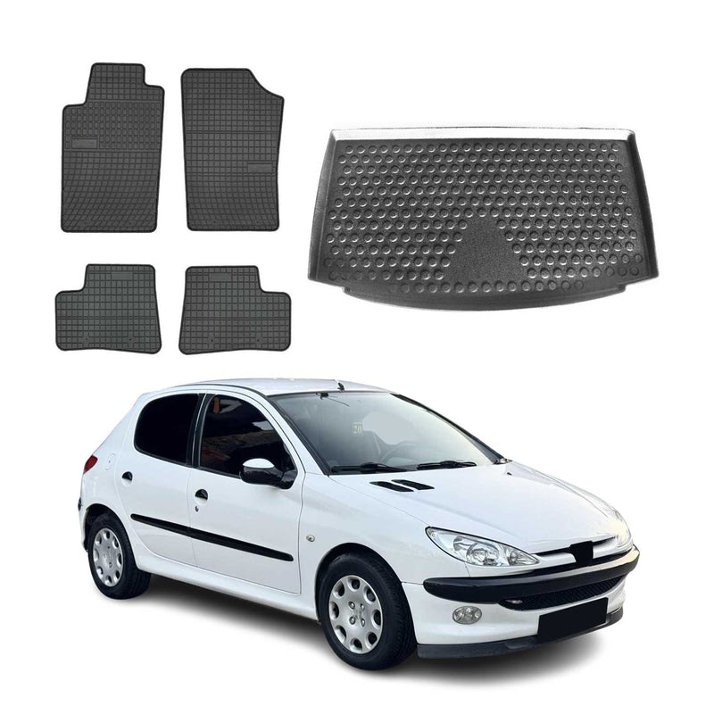 Kit Tapis de sol et coffre pour Peugeot 206 1999-2007 HB TPE Noir