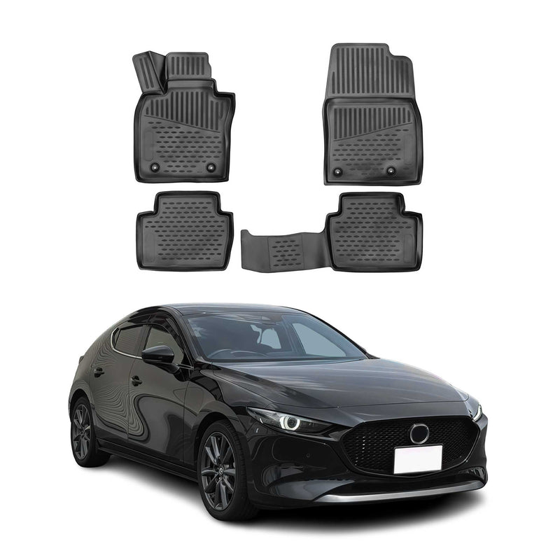 Tapis de sol pour Mazda 3 2019-2025 HB SD en caoutchouc TPE 3D Noir 4Pcs