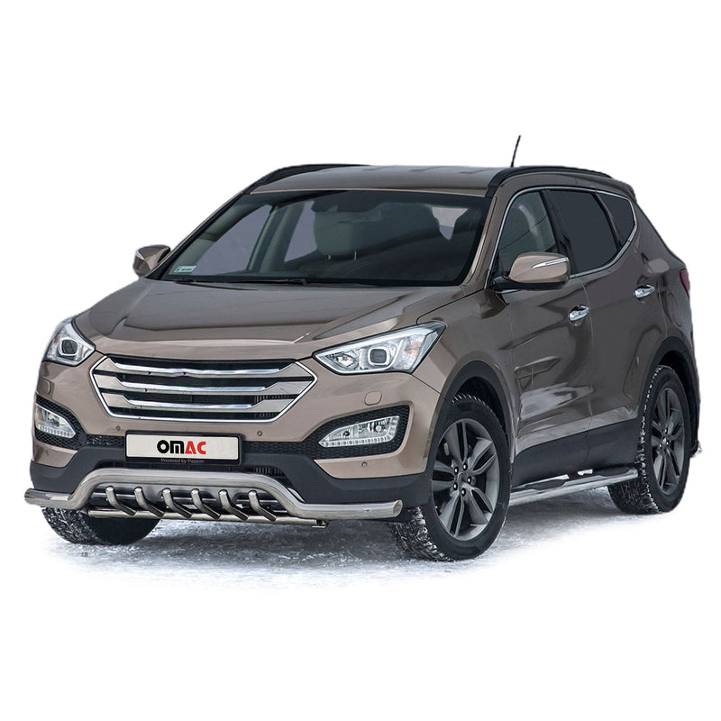 Pare-Buffle Avant Pour Hyundai Santa Fe 2012-2018 Acier Inoxy Argent