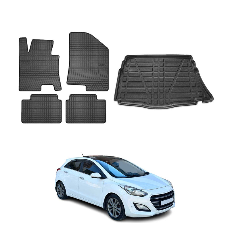 Kit Tapis de sol et coffre pour Hyundai i30 2012-2017 TPE Noir