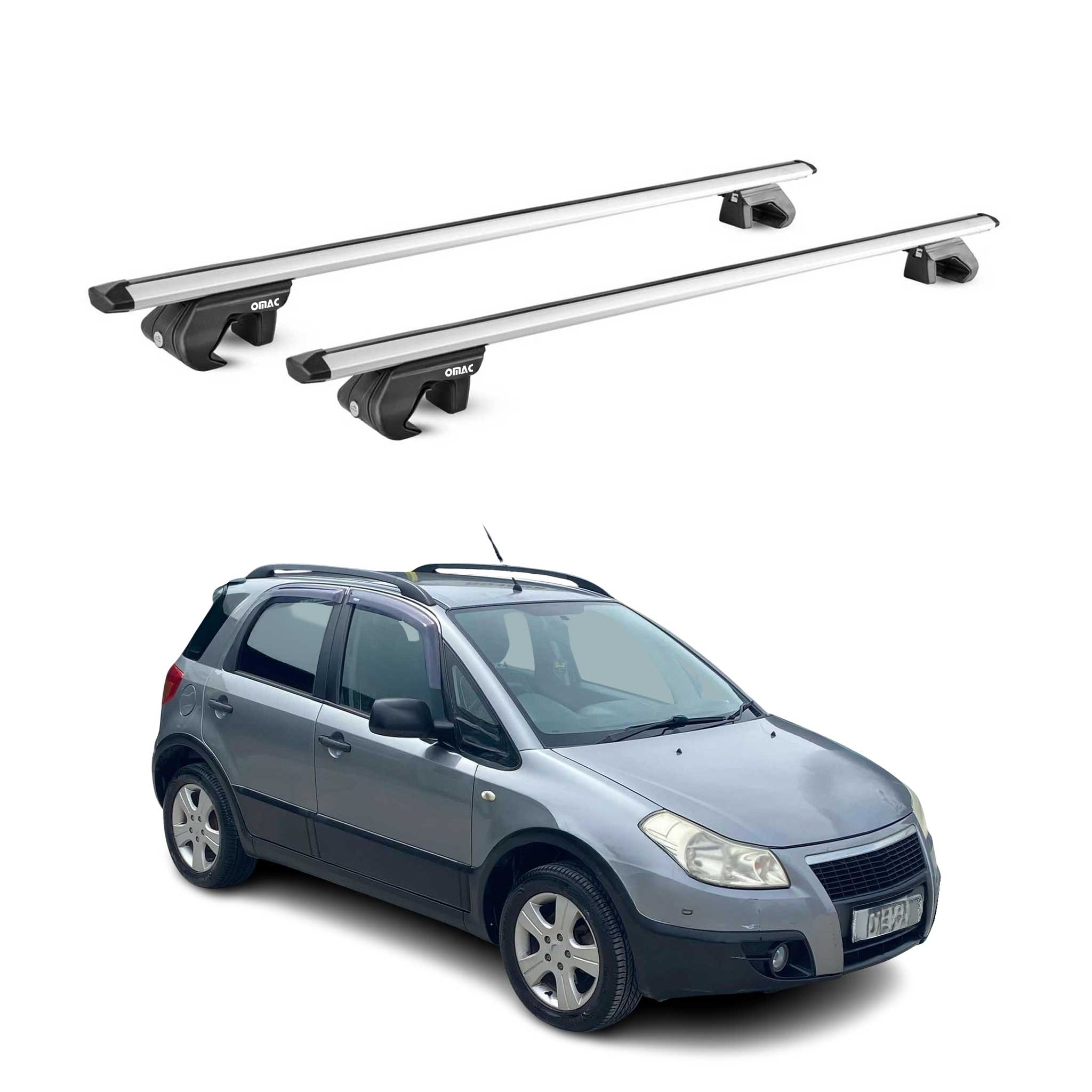 Barres de toit transversales ABE pour Fiat Sedici 2005-2014 Aluminium Gris 2x