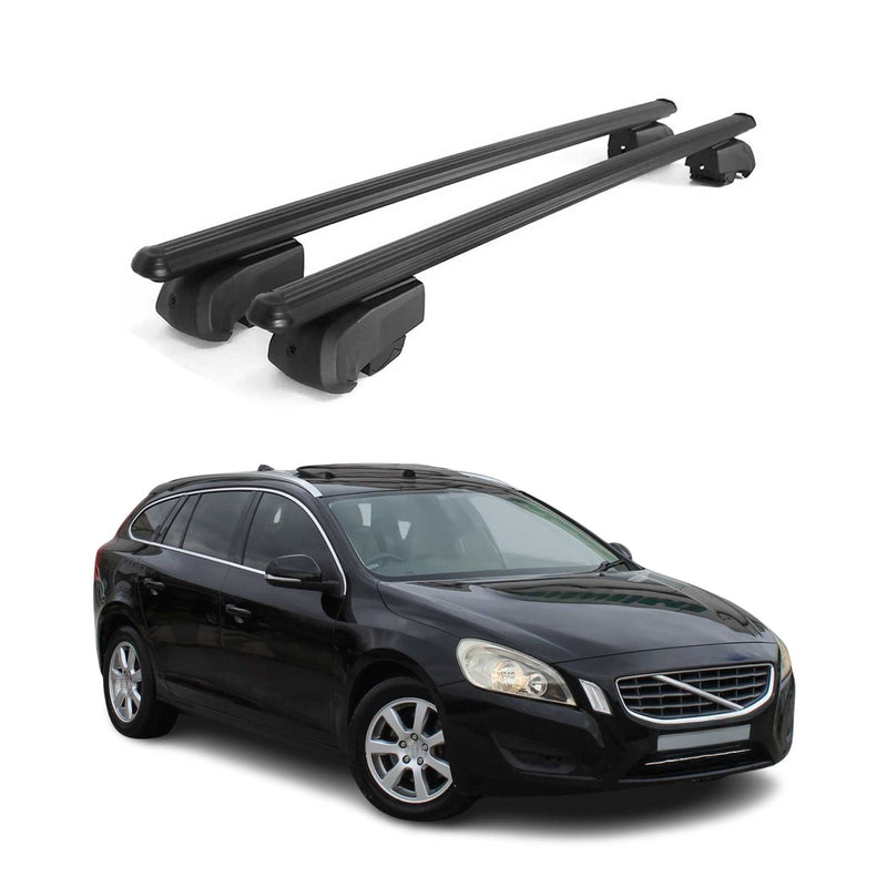 Barres de toit Transversales pour Volvo V60 2011-2018 Aluminium Noir ABE