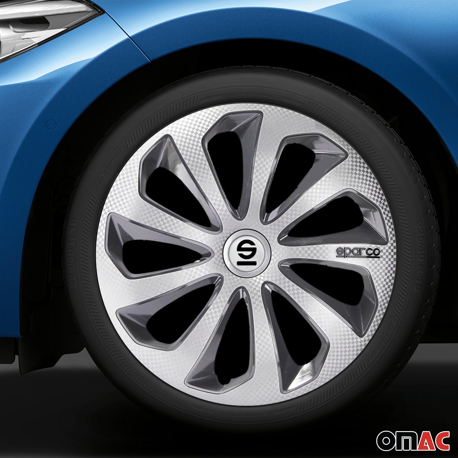 SPARCO Jeu Enjoliveurs de Roues 16 Pouces Argenté Gris Carbone 4pcs