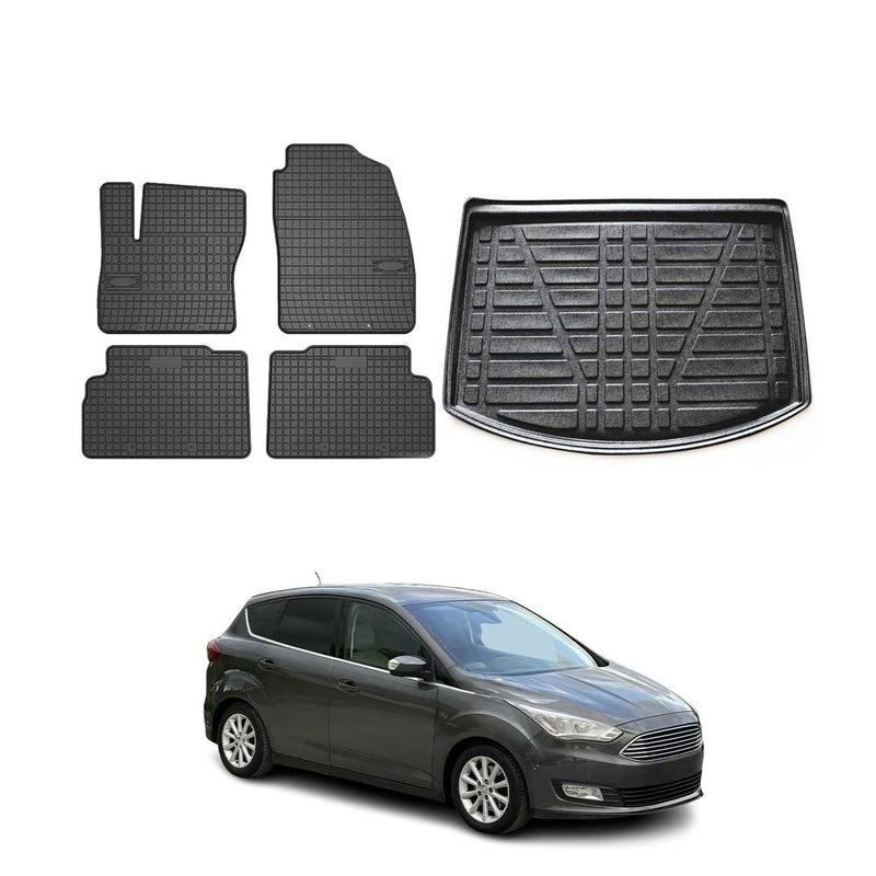 Kit Tapis de sol et coffre pour Ford C-Max 2010-2019 TPE Noir