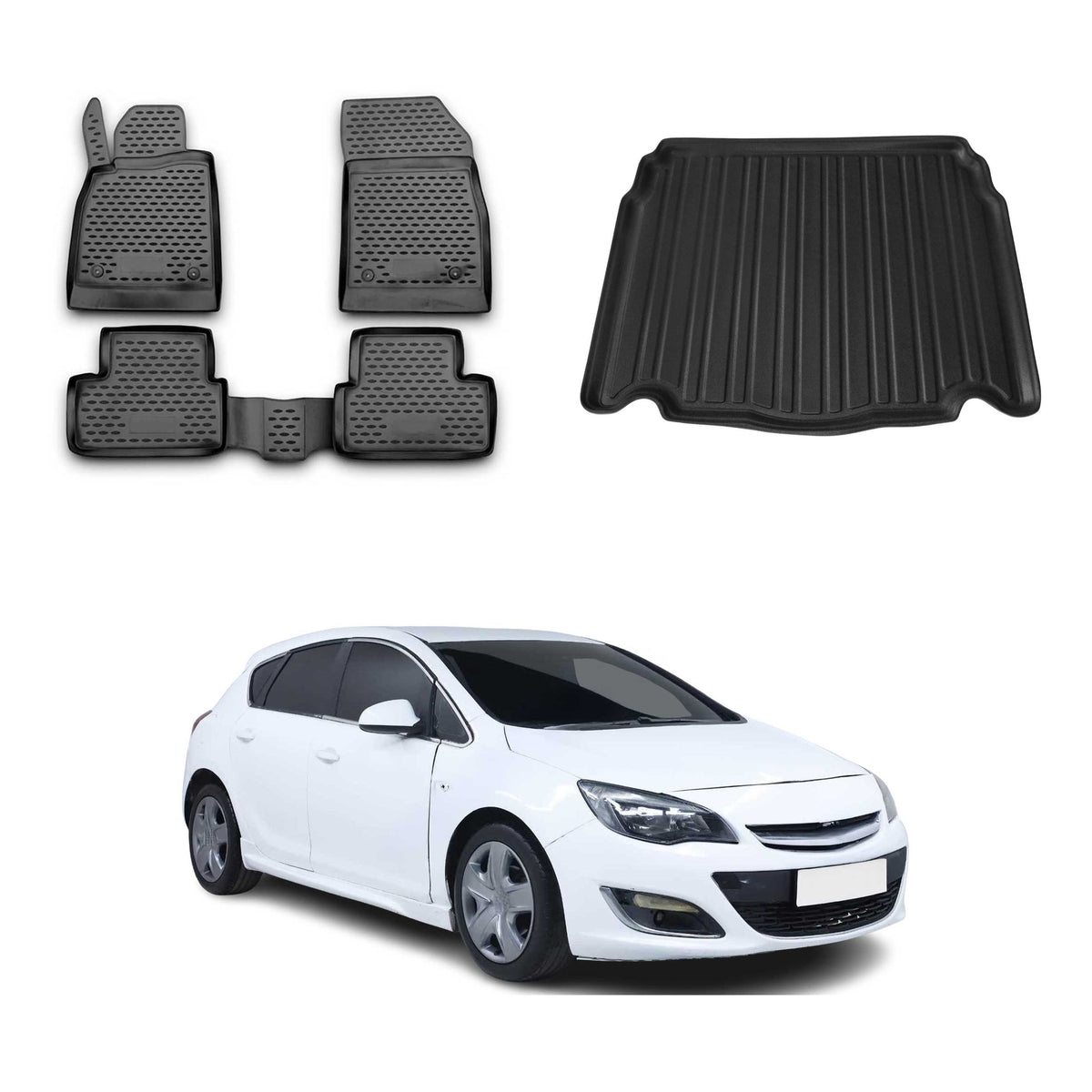 OMAC Kit Tapis de Sol et Coffre pour Opel Astra J Hatchback 2010-2015