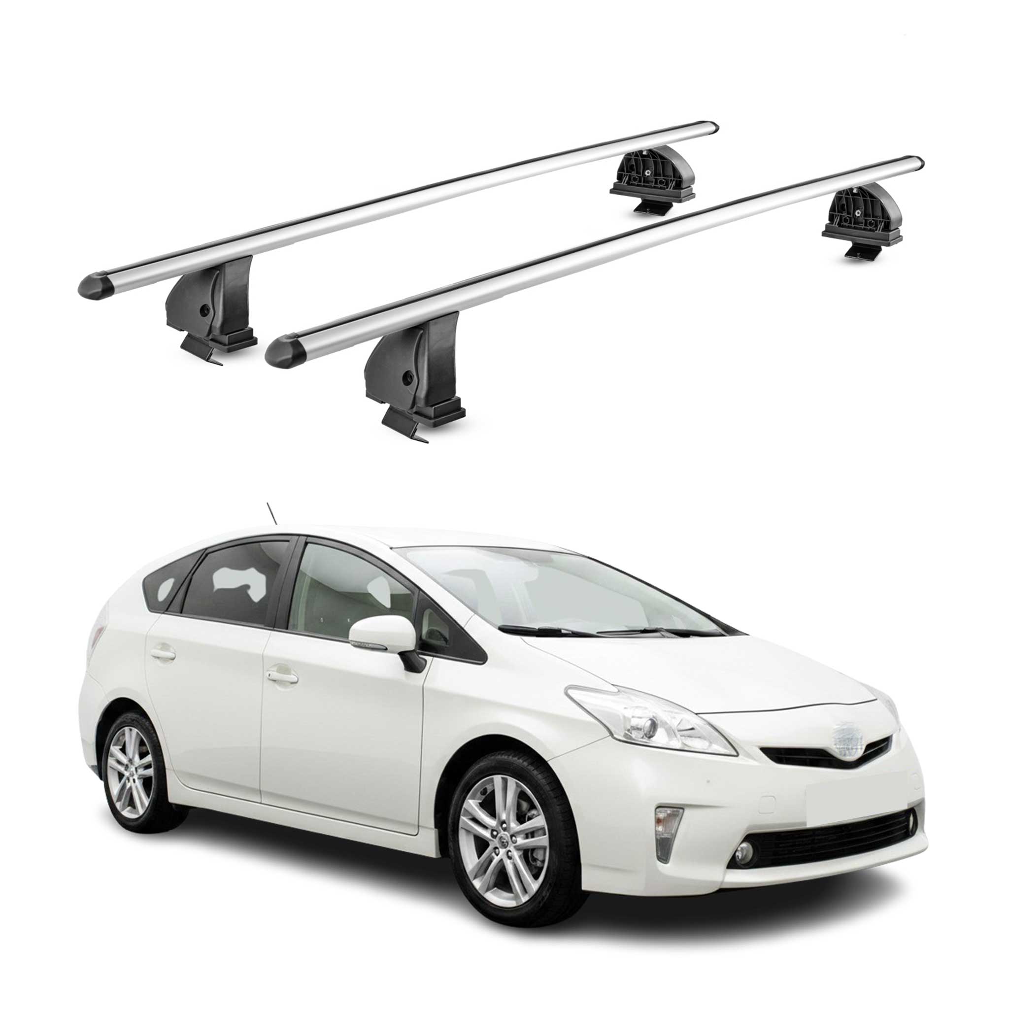 Barres de toit transversales Alu pour Toyota Prius+ XV40 2012-2019 TÜV Gris 2Pcs