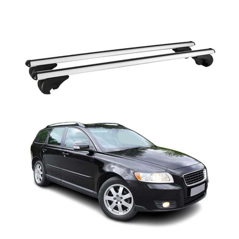Barres de toit Transversales pour Volvo V50 2004-2012 Aluminium Argent