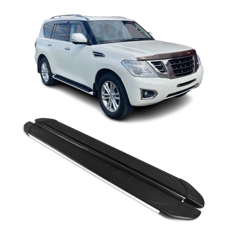 Marchepieds Latéraux pour Nissan Patrol 2010-2024 Aluminium Gris Noir 2Pcs