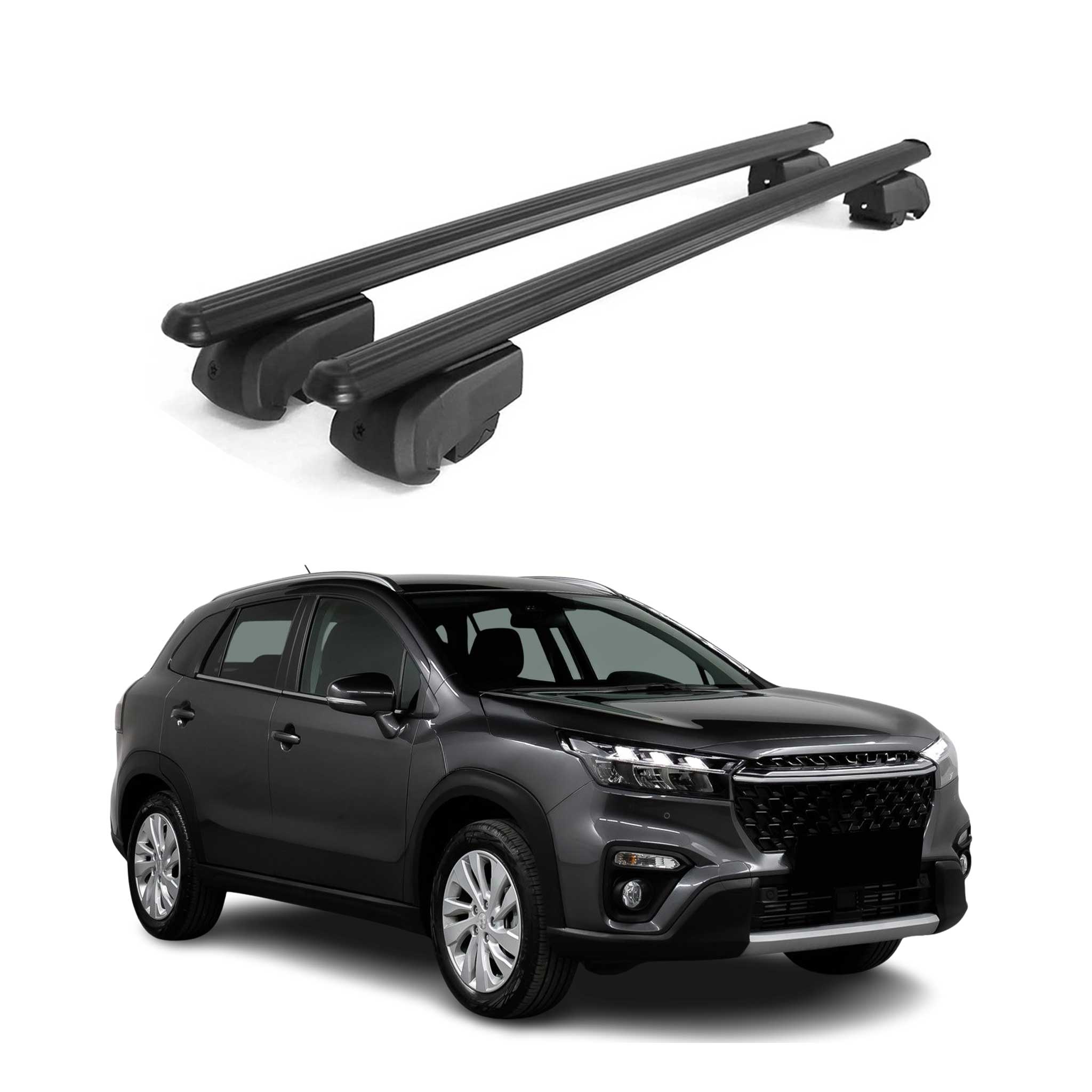 Barres de toit Transversales pour Suzuki SX4 S-Cross III 2021-2026 Alu Noir 2Pcs