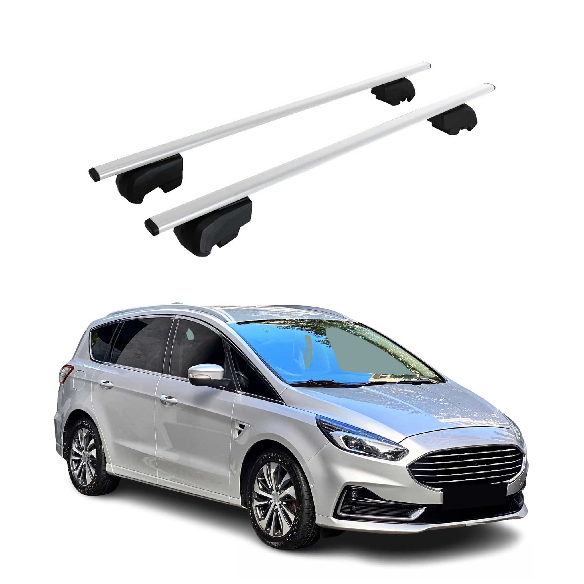 Barres de toit Transversales pour Ford S-Max 2015-2023 Fer Argent ABE