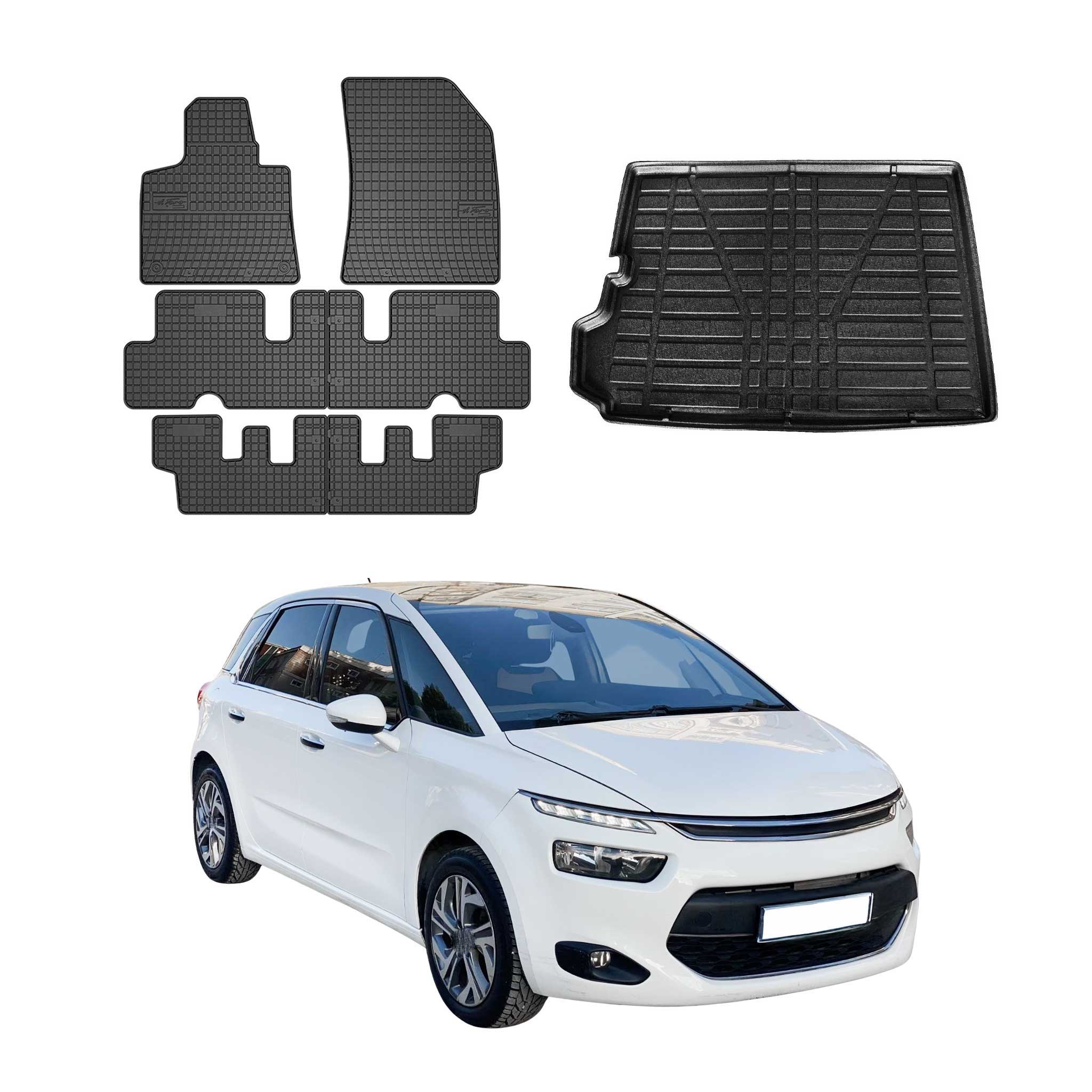 Kit Tapis De Sol Et Coffre Pour Citroen C4 Grand Picasso 2013-2018 TPE Noir
