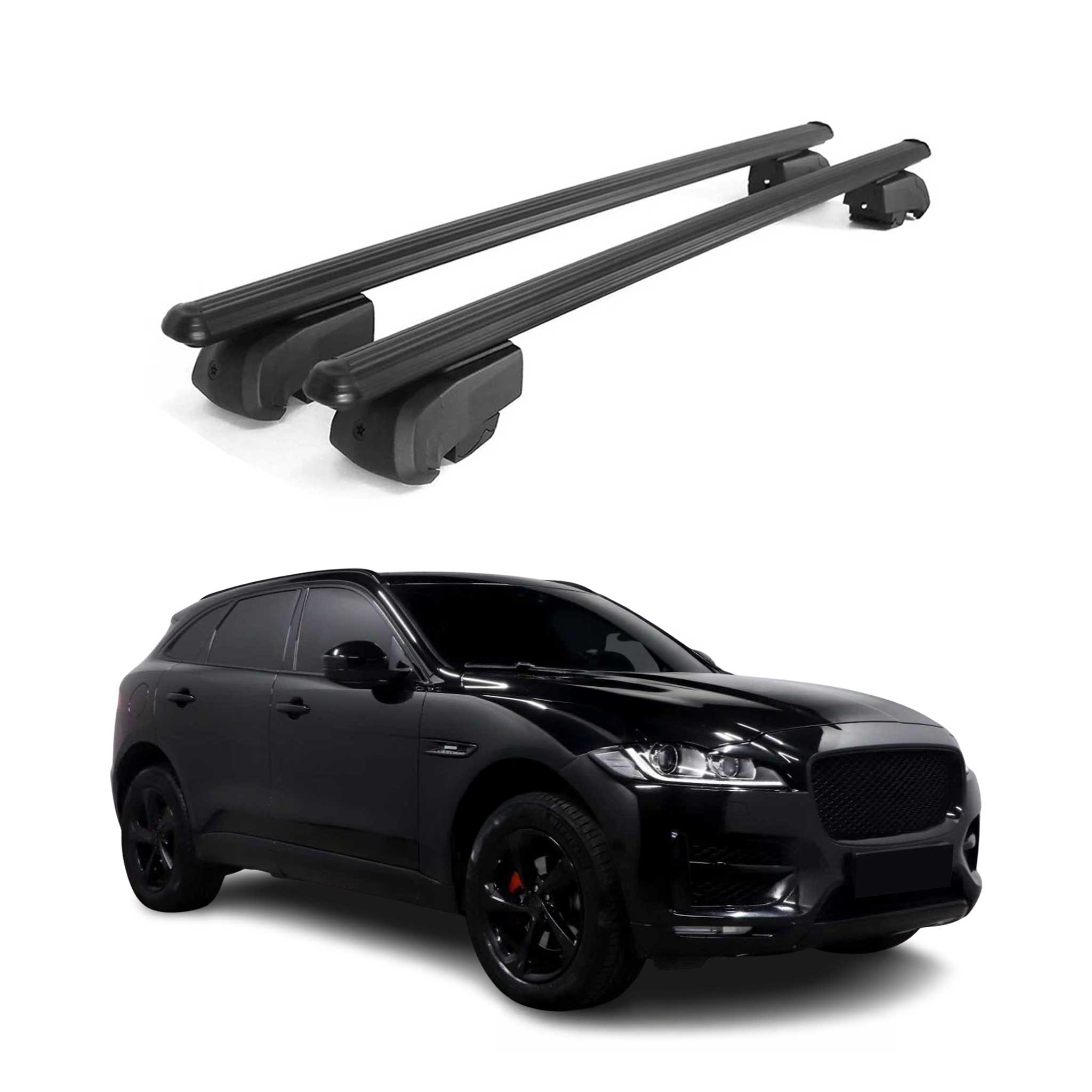 Barres de toit Transversales pour Jaguar F-Pace 2017-2025 Aluminium Noir