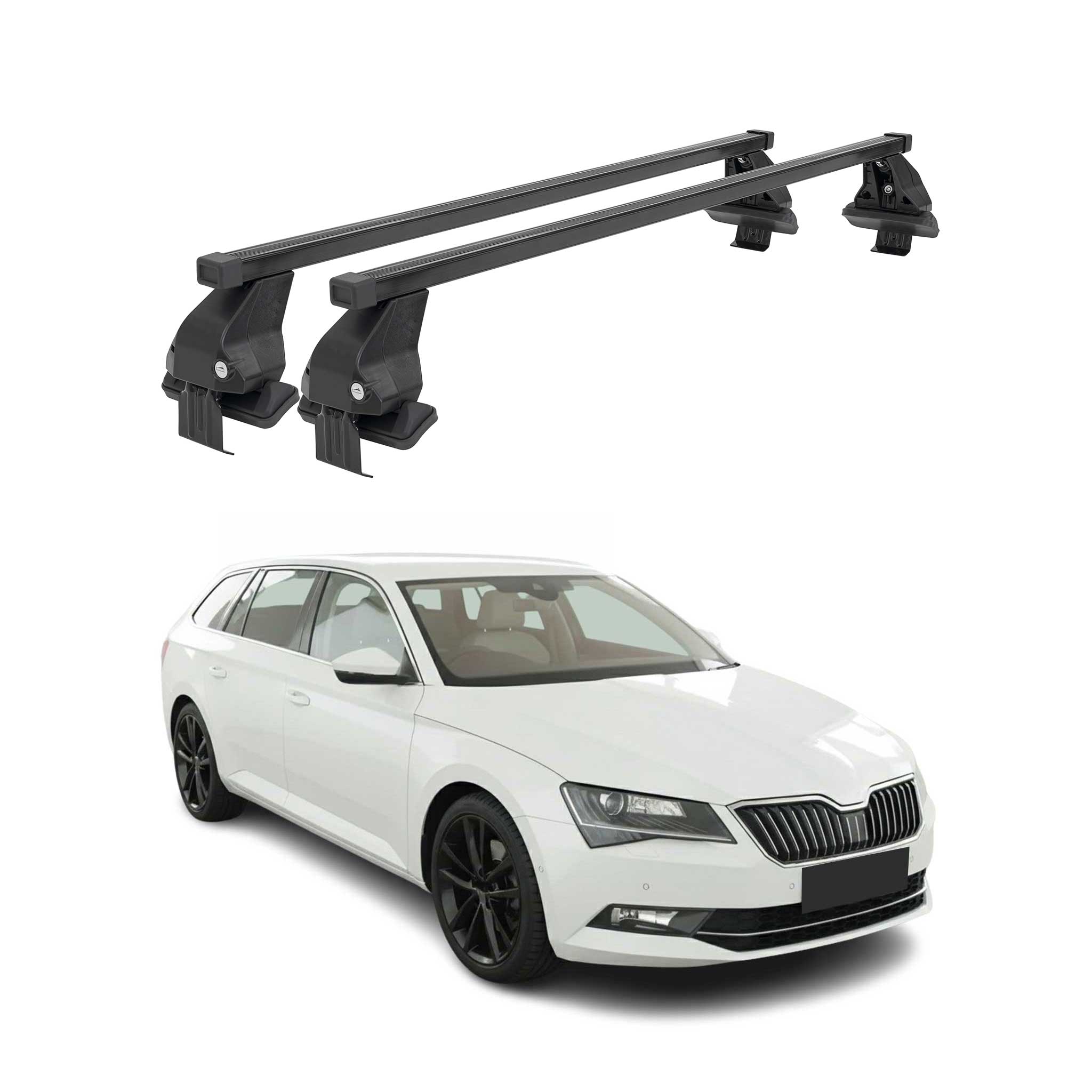 Barres Transversales Menabo pour Skoda Superb 2015-2019 Noir Omega