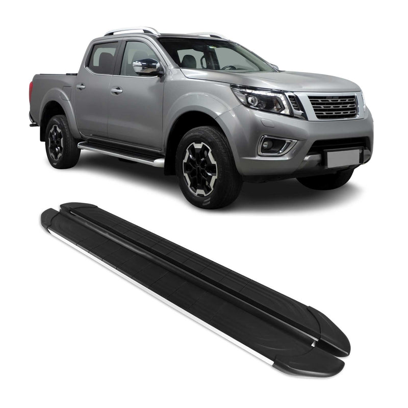 Marchepieds Latéraux pour Nissan Navara Double Cab 2016-25 Alu Gris Noir 2Pcs
