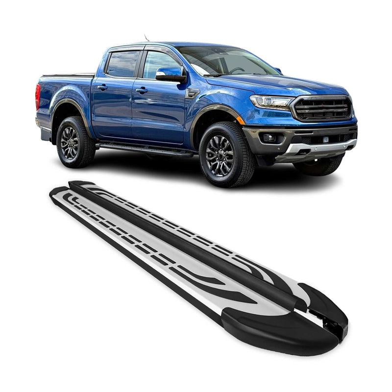 Marchepieds Latéraux pédale pour Ford Ranger T6 2012-22 DoubleCab Alu Gris Noir