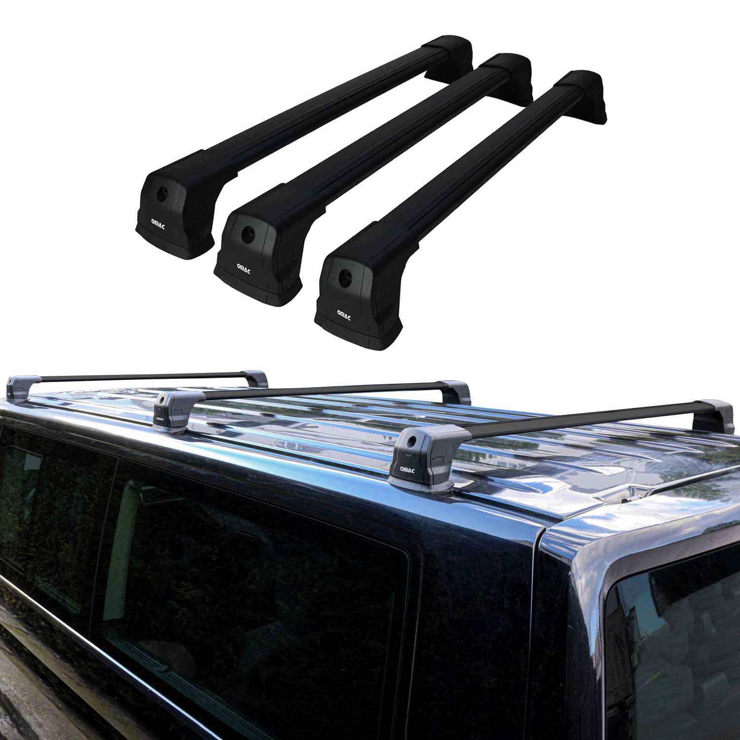 Barres De Toit Transversales pour VW T5 T6 2003-2024 Aluminium Noir 3 Pcs