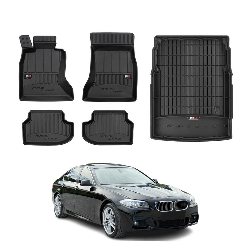OMAC Kit Tapis de sol et coffre pour BMW Série 5 F10 F11 2010-2013 Premium Noir