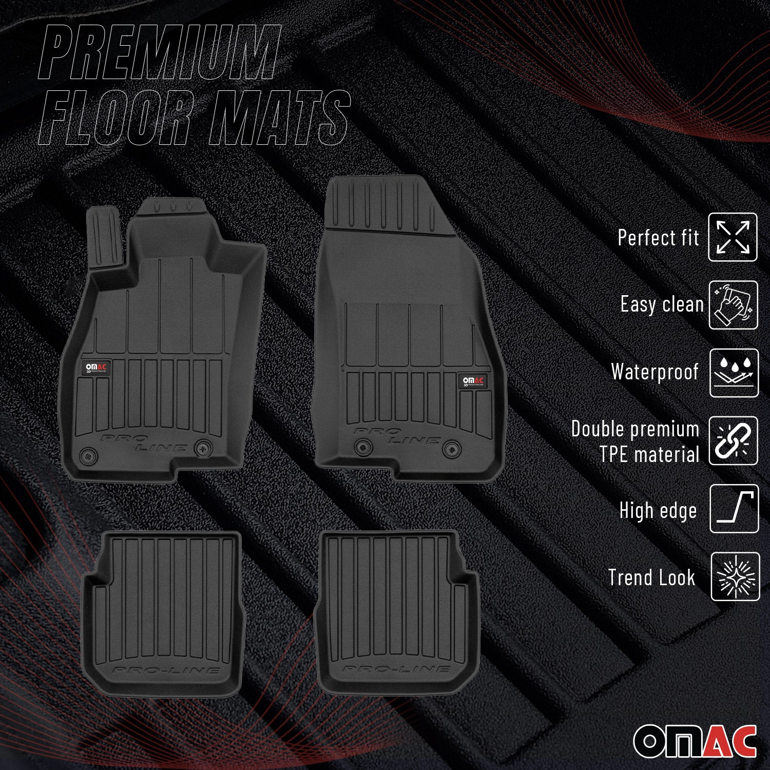 OMAC Tapis de sol caoutchouc pour Alfa Romeo Mito 2008-2018 Noir Premium