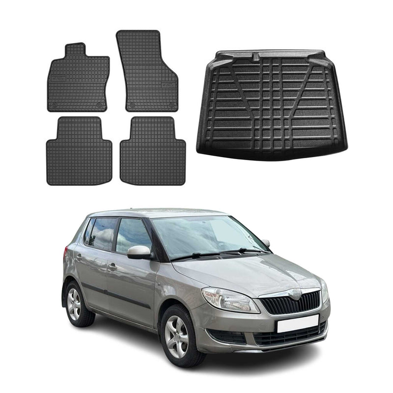 Kit Tapis de sol et coffre pour Skoda Fabia 2007-2014 HB TPE Noir