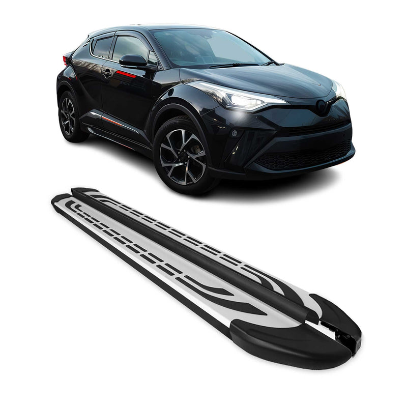 Marchepieds Latéraux pour Toyota C-HR Hybrid 2016-2024 Aluminium Gris Noir 2Pcs