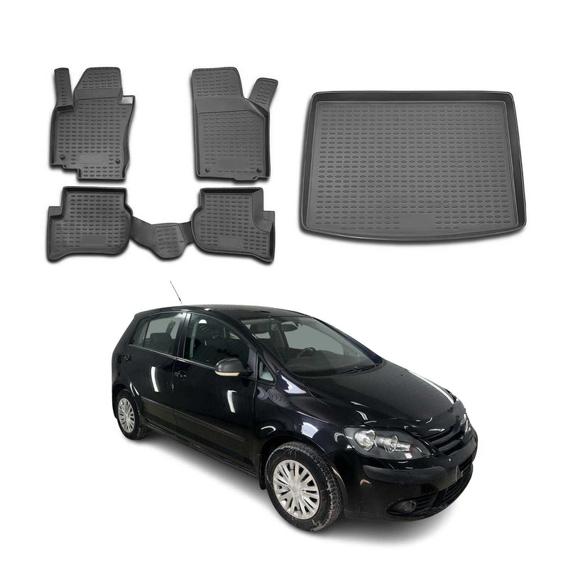 Kit Tapis de sol et coffre pour VW Golf Plus 2004-2014 en Caoutchouc TPE Noir