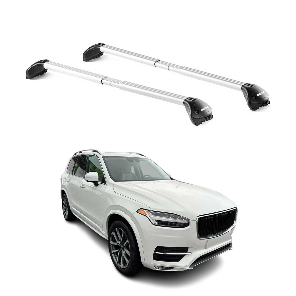 Barres de toit transversales pour Volvo XC90 2015-2026 5P Gris Argenté 2x ABE