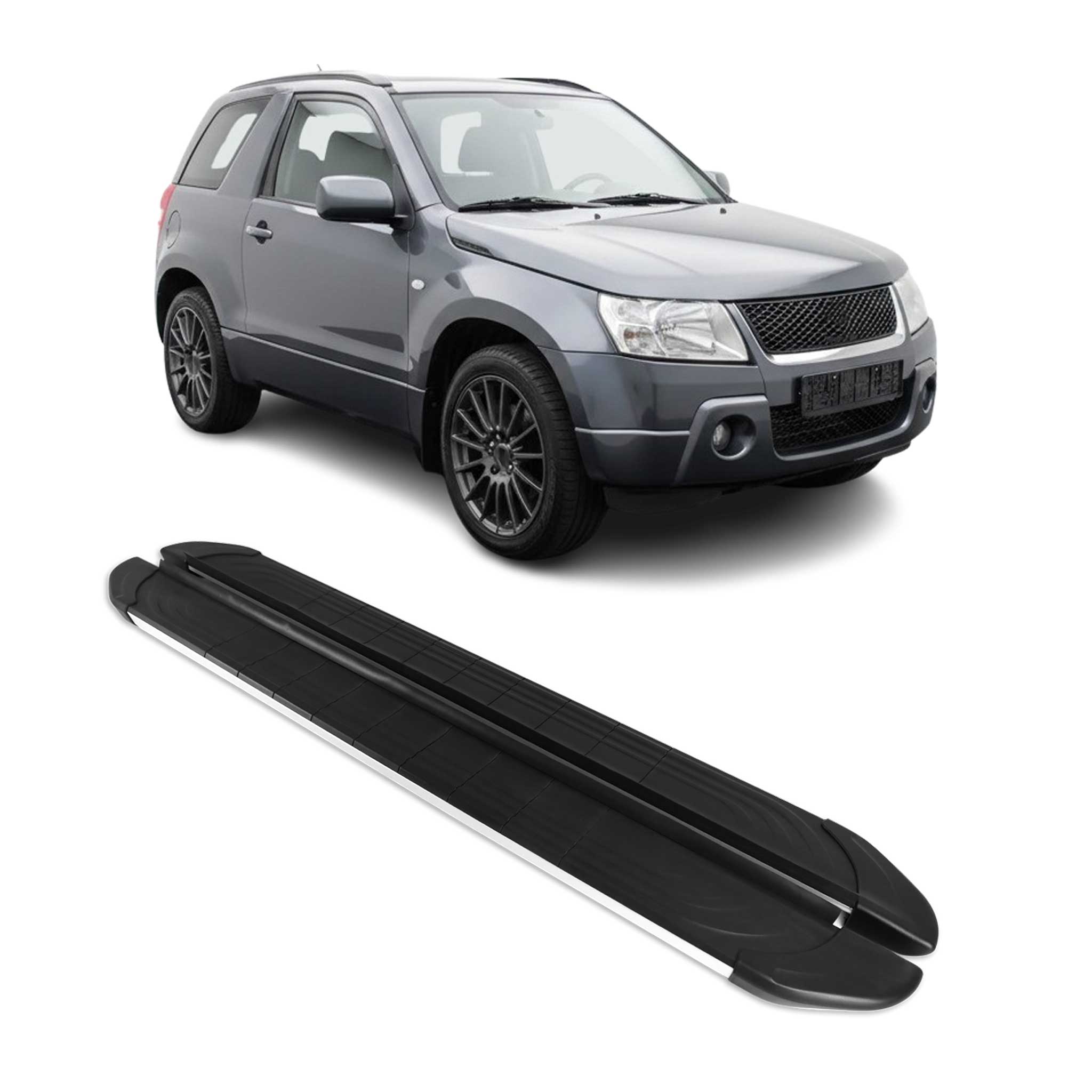 Marchepieds Latéraux pour Suzuki Grand Vitara 2006-2015 Alu Argent Noir 3Porte