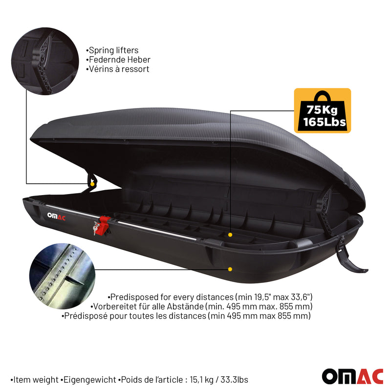 OMAC Coffre de toit 400 litres en fibre de carbone texturée homologué