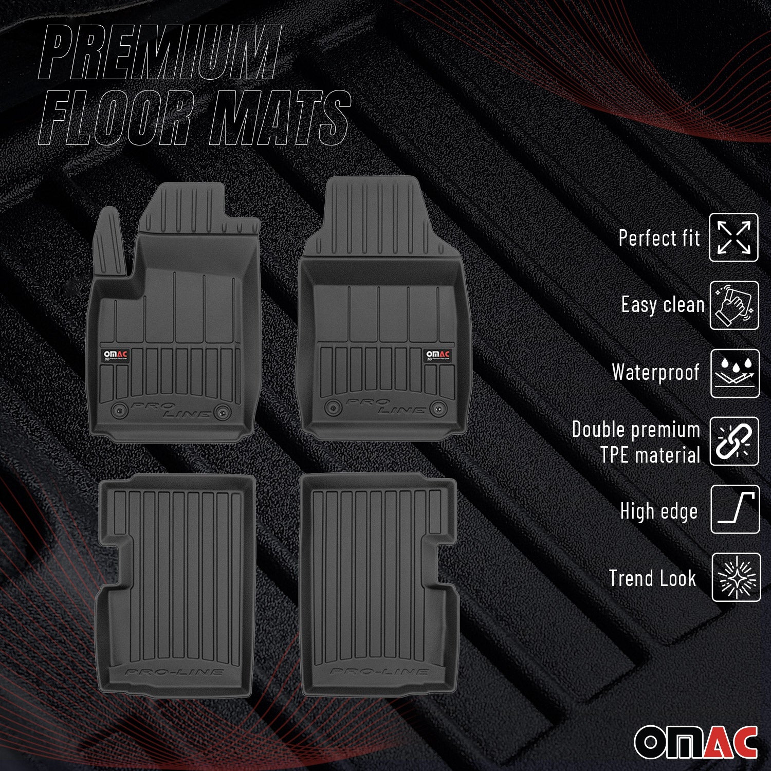 OMAC Tapis de sol en caoutchouc pour Fiat 500 500C 2007-2026 Noir Premium