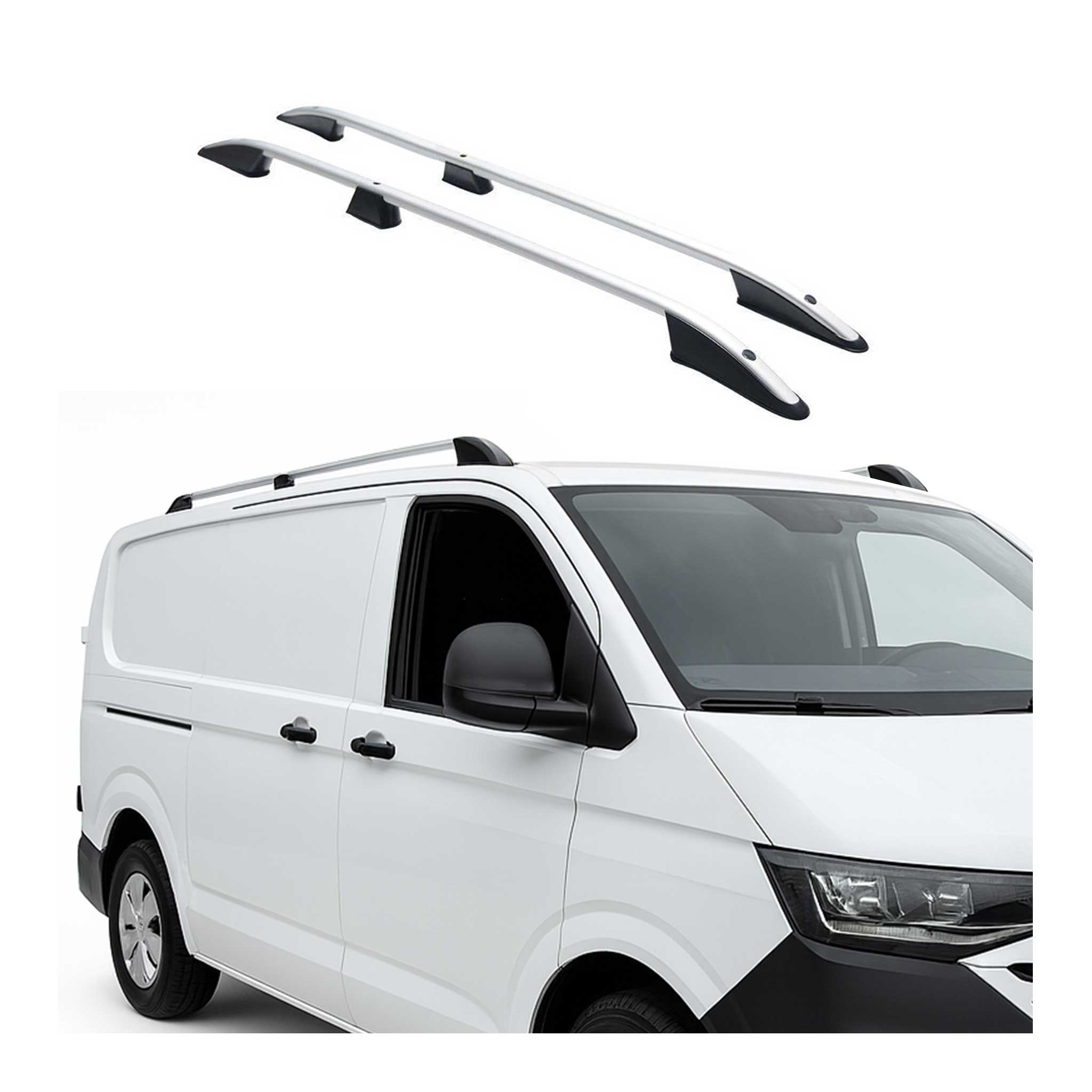 Barres de toit longitudinales pour VW T7 Transporter 2023-2026 L2 Long Alu Gris