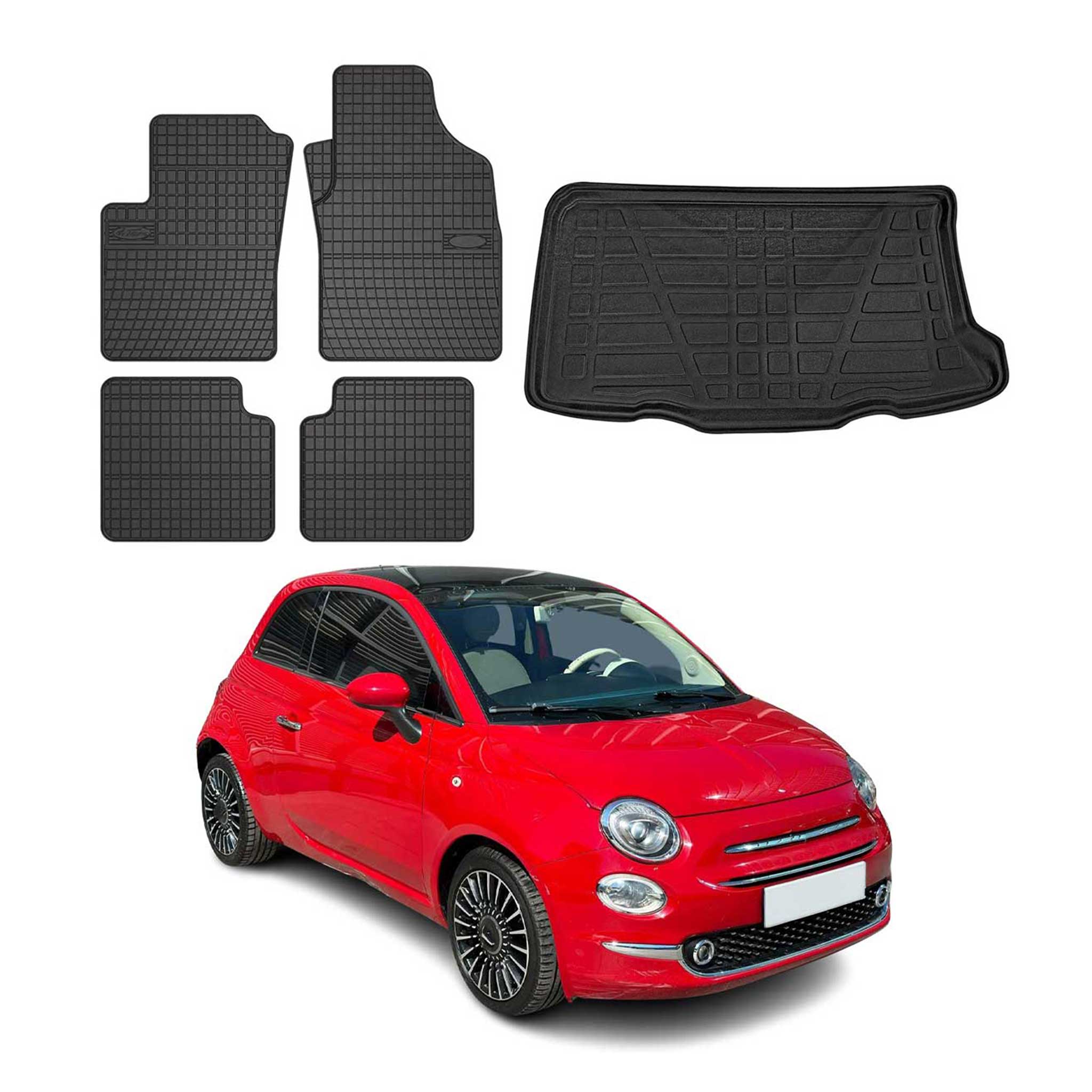 Kit Tapis de sol et coffre pour Fiat 500 2012-2026 TPE Noir