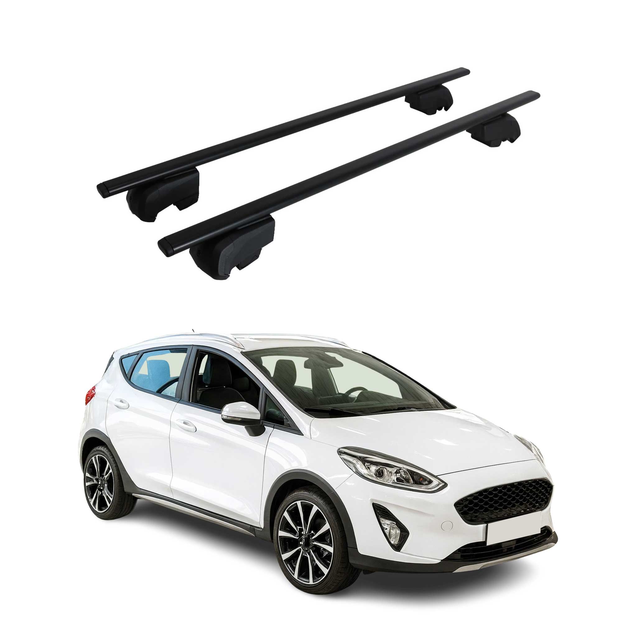 Barres de toit Transversales pour Ford Fiesta Active 2018-2023 Fer Noir ABE