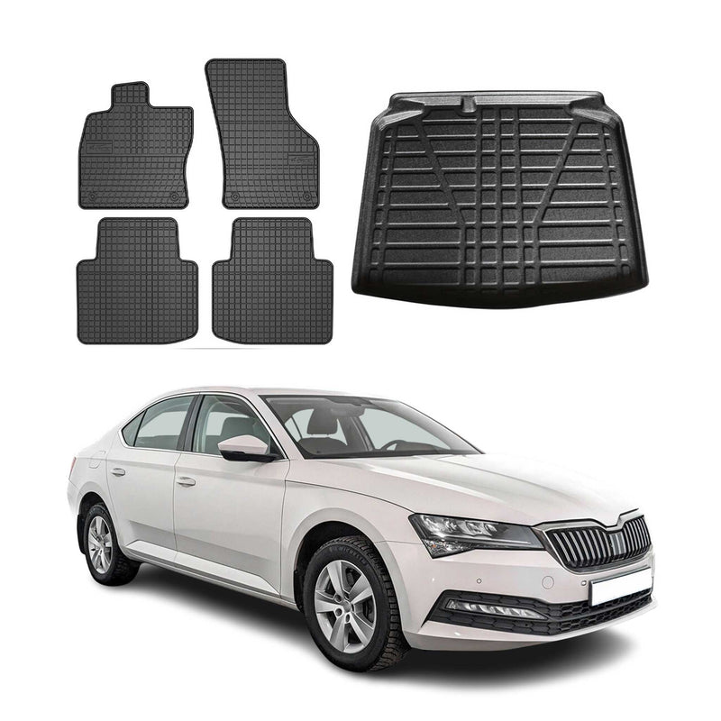 Kit Tapis de sol et coffre pour Skoda Superb 2015-2024 TPE Noir