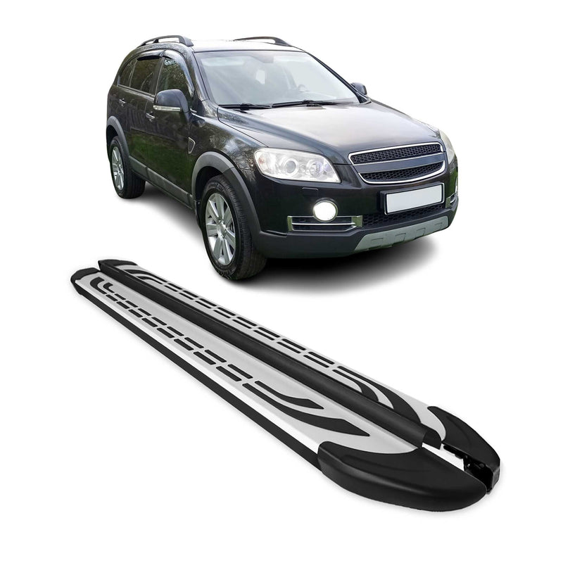 Marchepieds Latéraux pour Chevrolet Captiva 2006-2016 Aluminium Gris Noir 2Pcs
