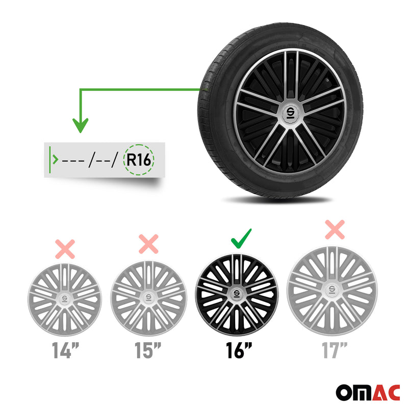 SPARCO Jeu Enjoliveurs de Roues 15 Pouces Noir Argenté en ABS 4 piéces