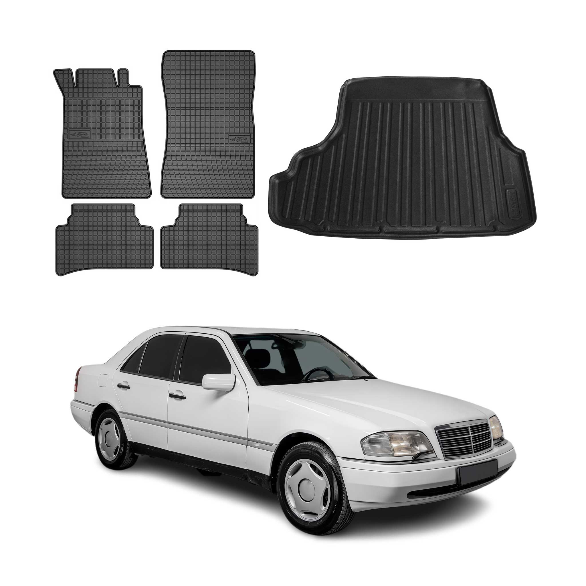 Kit Tapis de sol et coffre pour Mercedes Classe C W202 1993-2000 TPE Noir