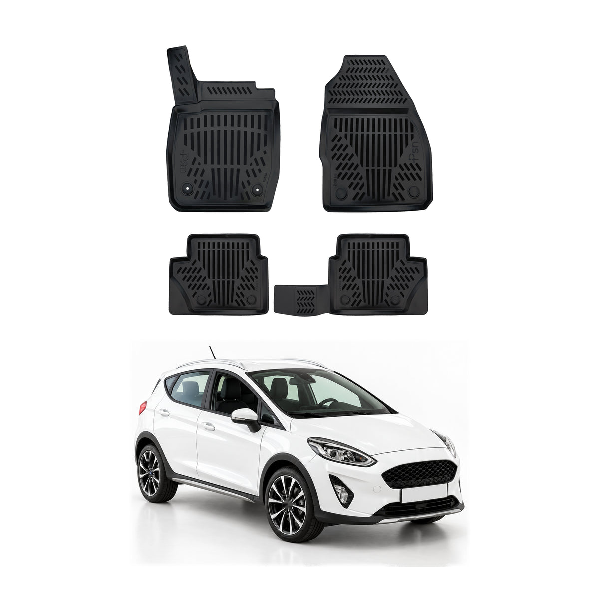Tapis de sol pour Ford Fiesta 2018-2023 Noir 3D en Caoutchouc TPE 4Pcs