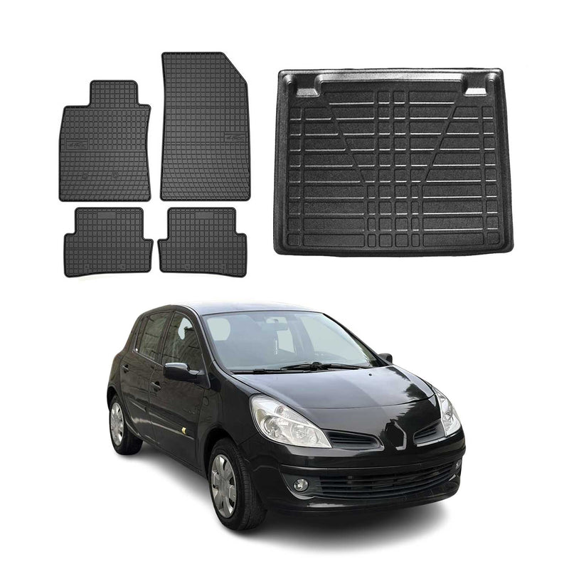 Kit Tapis de sol et coffre pour Renault Clio 2006-2012 TPE Noir