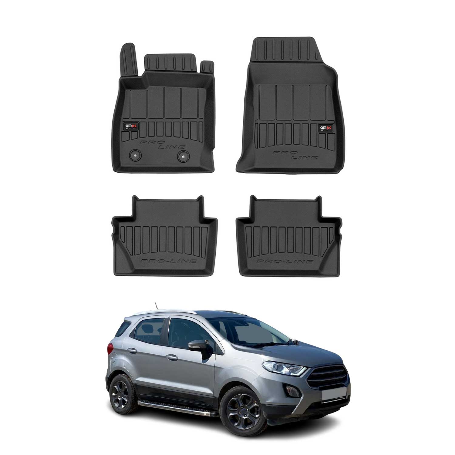 OMAC Tapis de sol en caoutchouc pour Ford Ecosport 2014-2023 Noir Premium