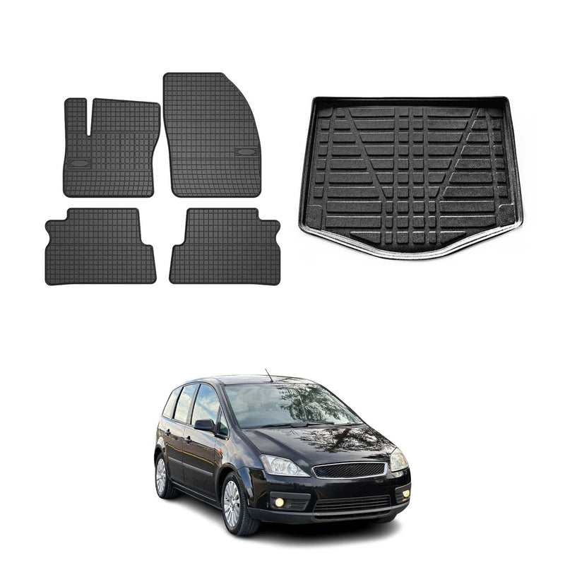 Kit Tapis de sol et coffre pour Ford C-Max 2007-2010 TPE Noir