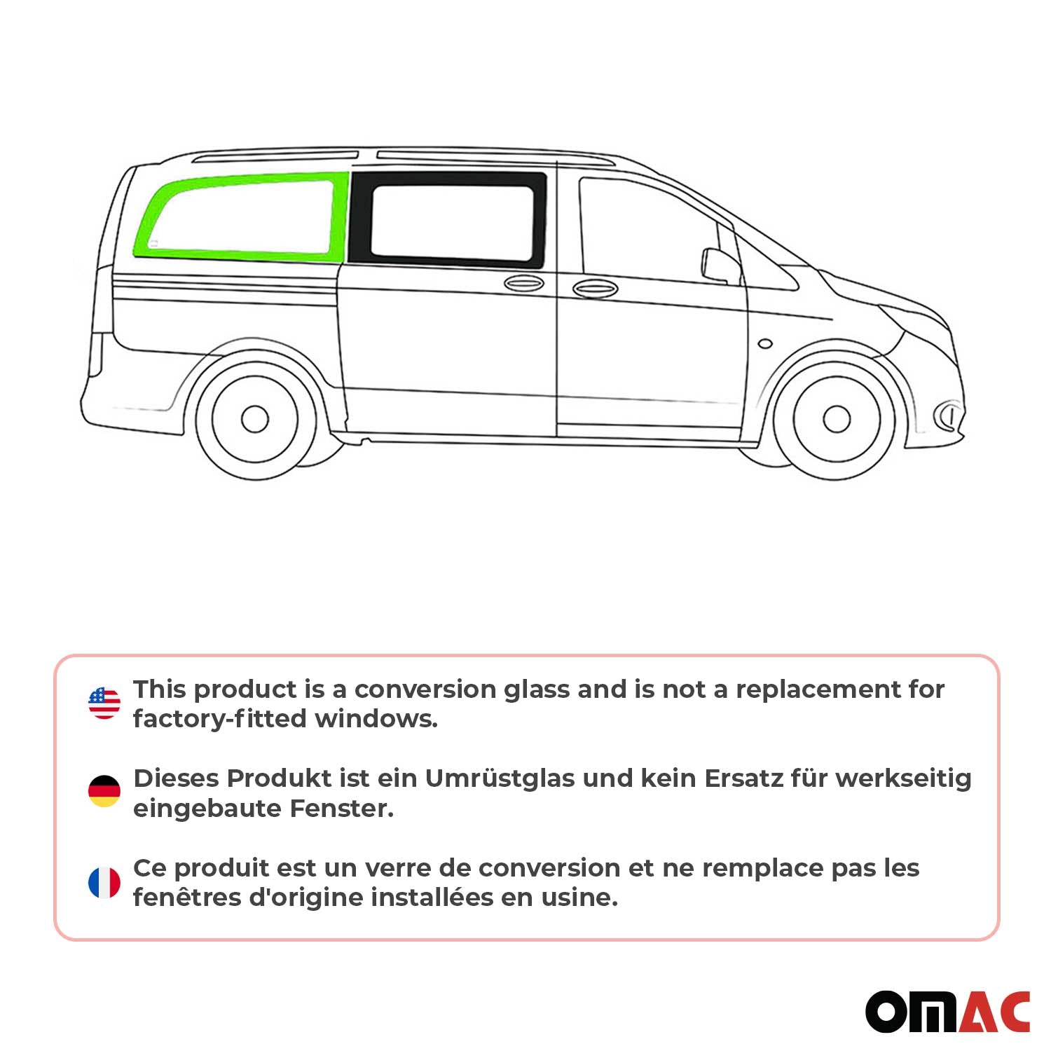 Vitre de Porte pour Mercedes Vito W447 2014-2026 L2 Arrière Droit Verre fixe